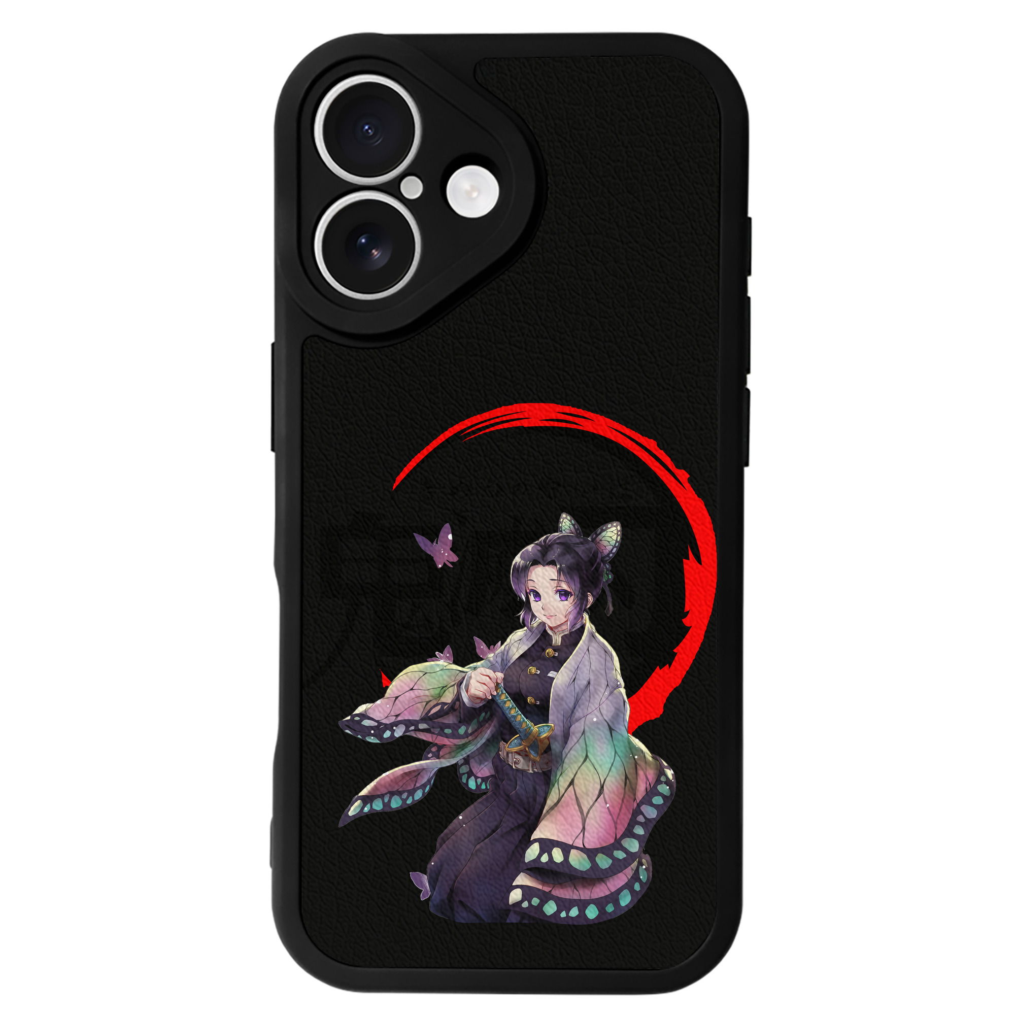 （画像用） 鬼滅の刃（きめつのやいば）蟲柱-胡蝶 しのぶ／こちょう しのぶ Kochou Shinobu 【iPhone 16シリーズ対応】シリコンスマホケース（レザー調） 材質：シリコン